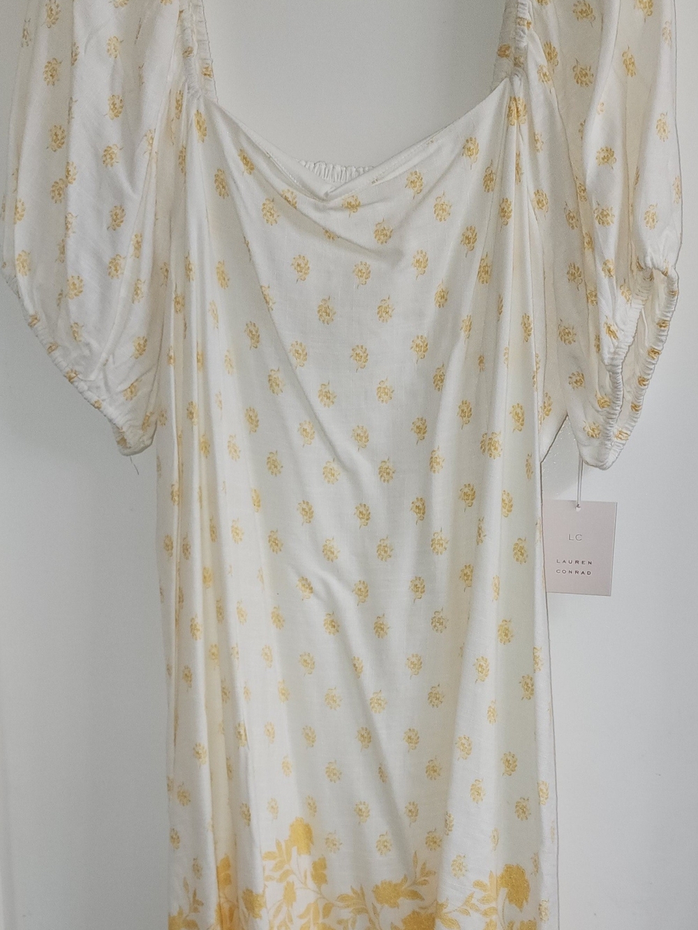 LC Lauren Conrad Yellow Floral Puff-Sleeve Midi Dress